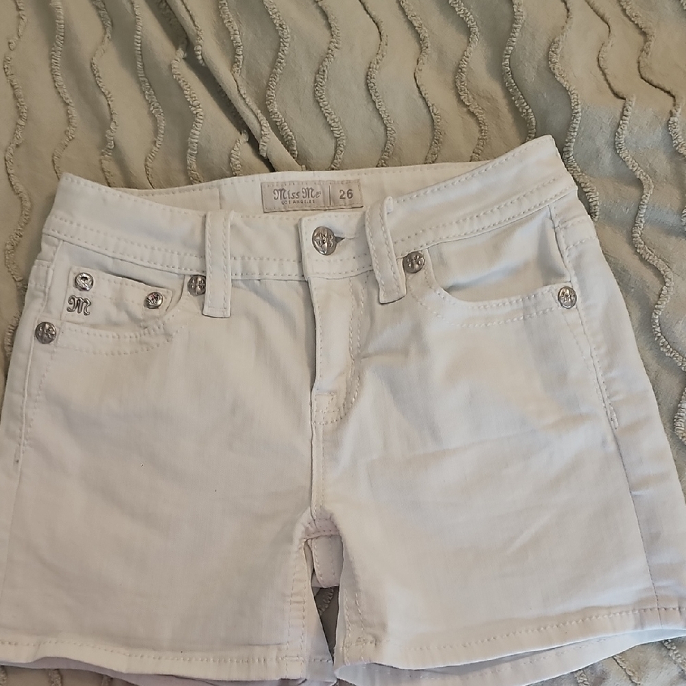 Miss Me Silver and White Jean Shorts